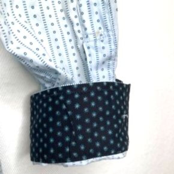 PS Paul Smith Mens Button Front Shirt Blue Gray Geometric Flip Cuff Cotton 15.5 - Picture 5 of 12